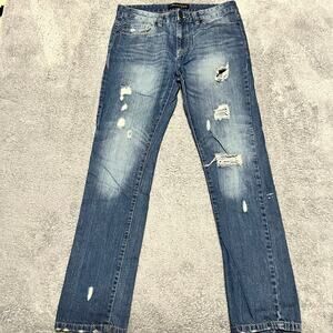 Marc Ecko Cut & Sew Denim Jeans Mens 32 x32  Slim Tapered  Distressed Whiskering